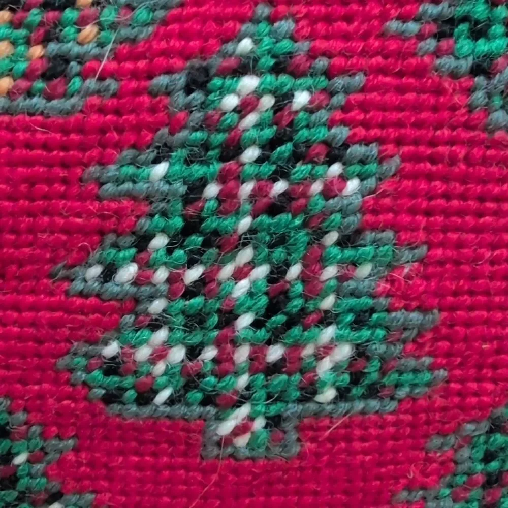 Festive Red & Green Needlepoint Christmas Tree Holiday Pillows Vintage Set of 2